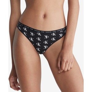 Calvin Klein Thong Underwear Black Cotton, Letter Print, Medium